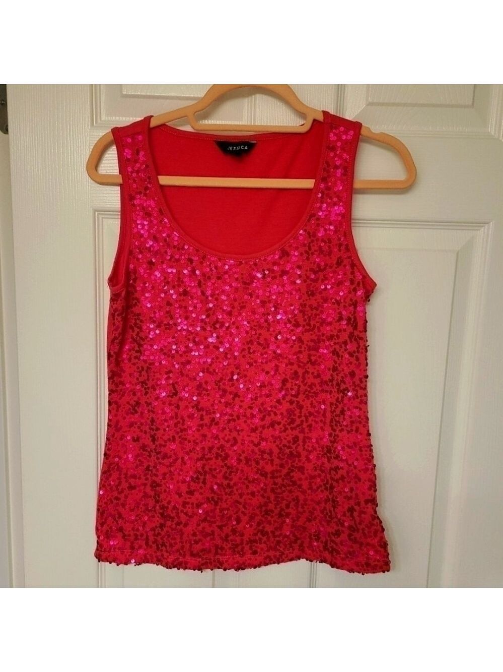 Jessica Y2K Barbiecore Hot Pink Sequin Tank Top Sleeveless Lightweight Small